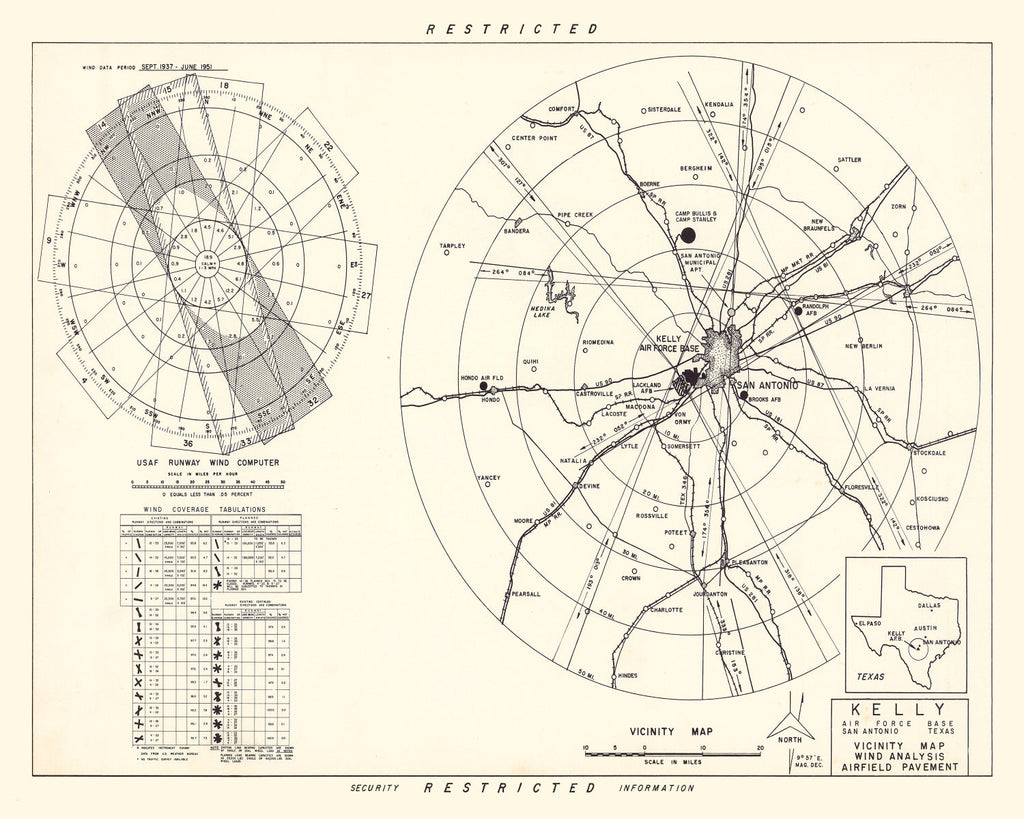 Vintage Map of the Kelly Air Force Base Vicinity, 1952