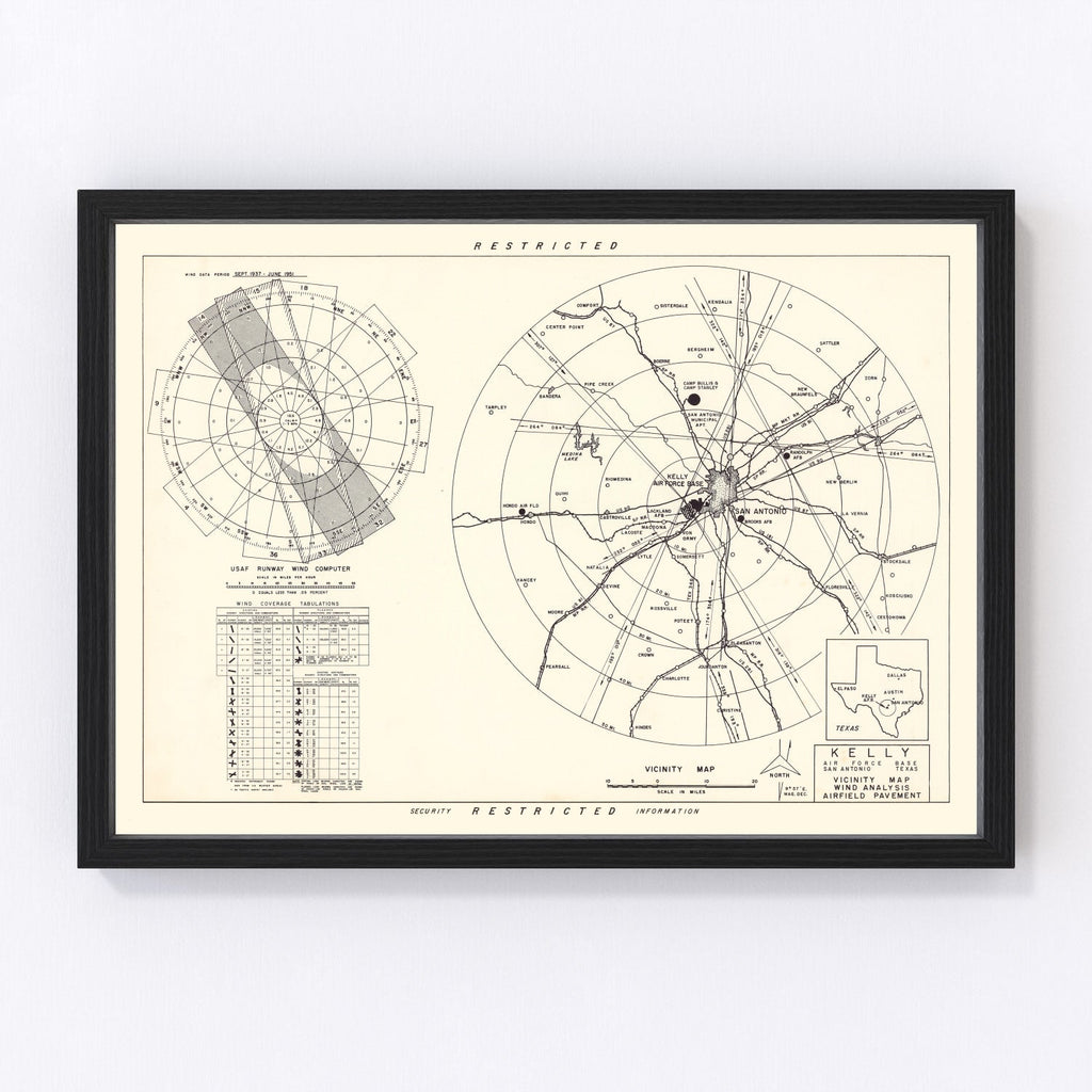 Vintage Map of the Kelly Air Force Base Vicinity, 1952
