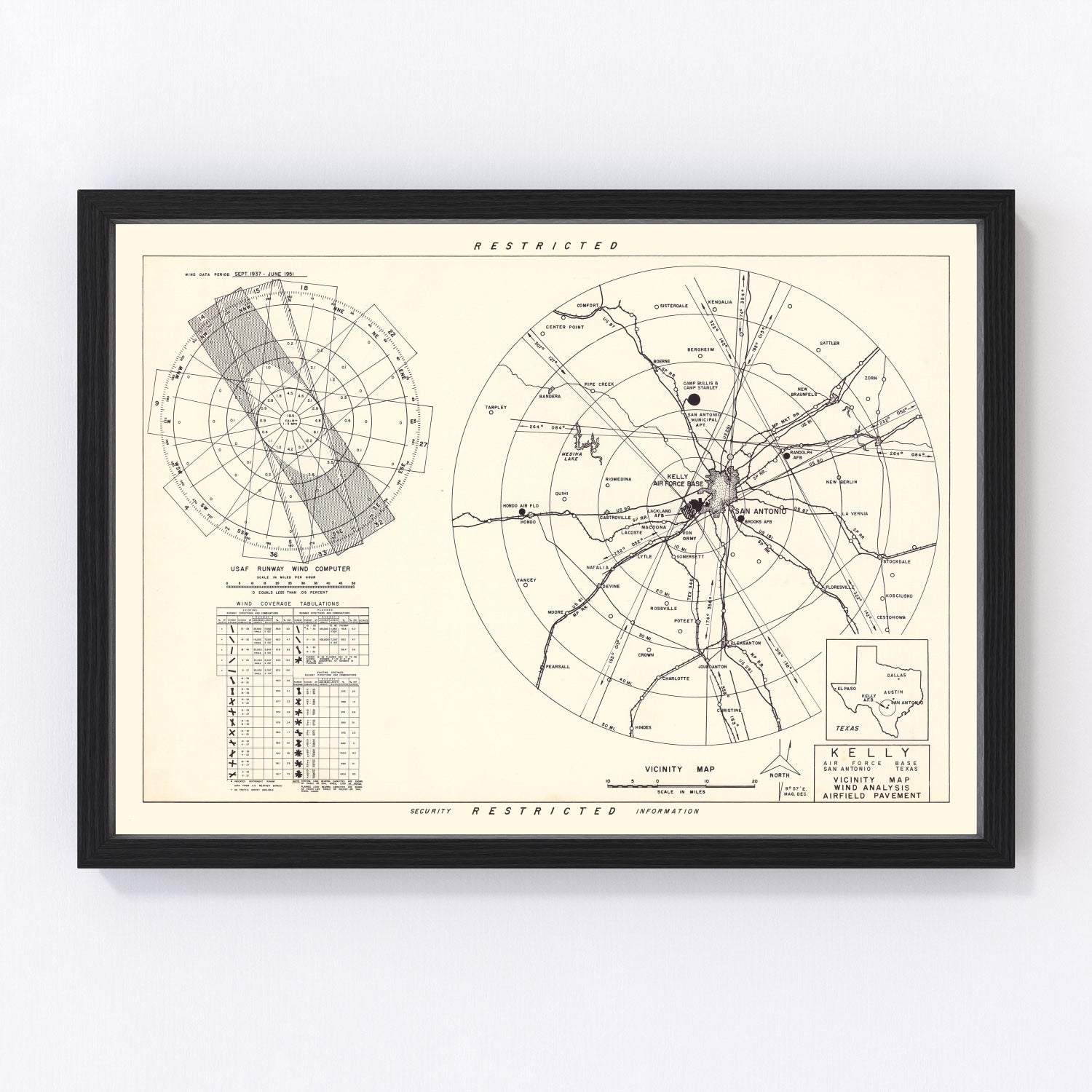 Vintage Map of the Kelly Air Force Base Vicinity, 1952