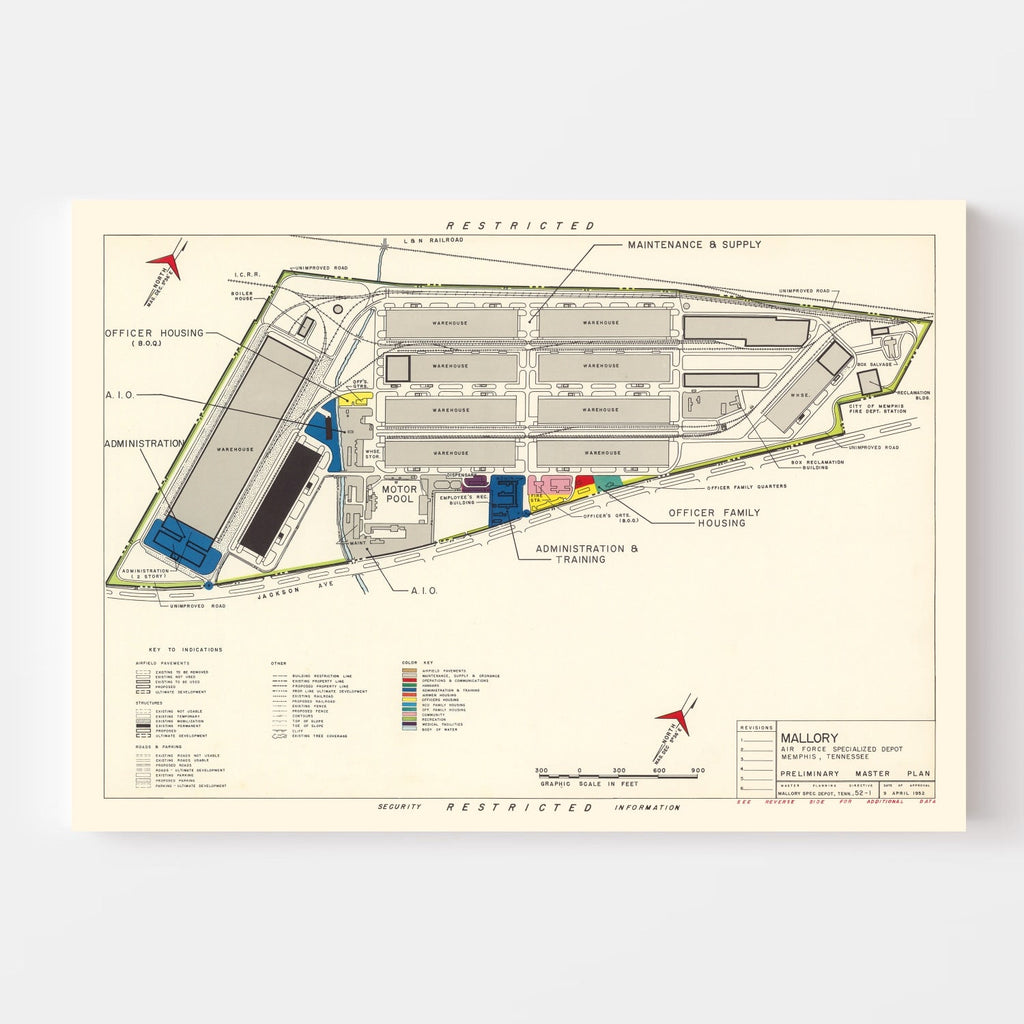Vintage Map of Mallory Specialized Air Force Depot, 1952