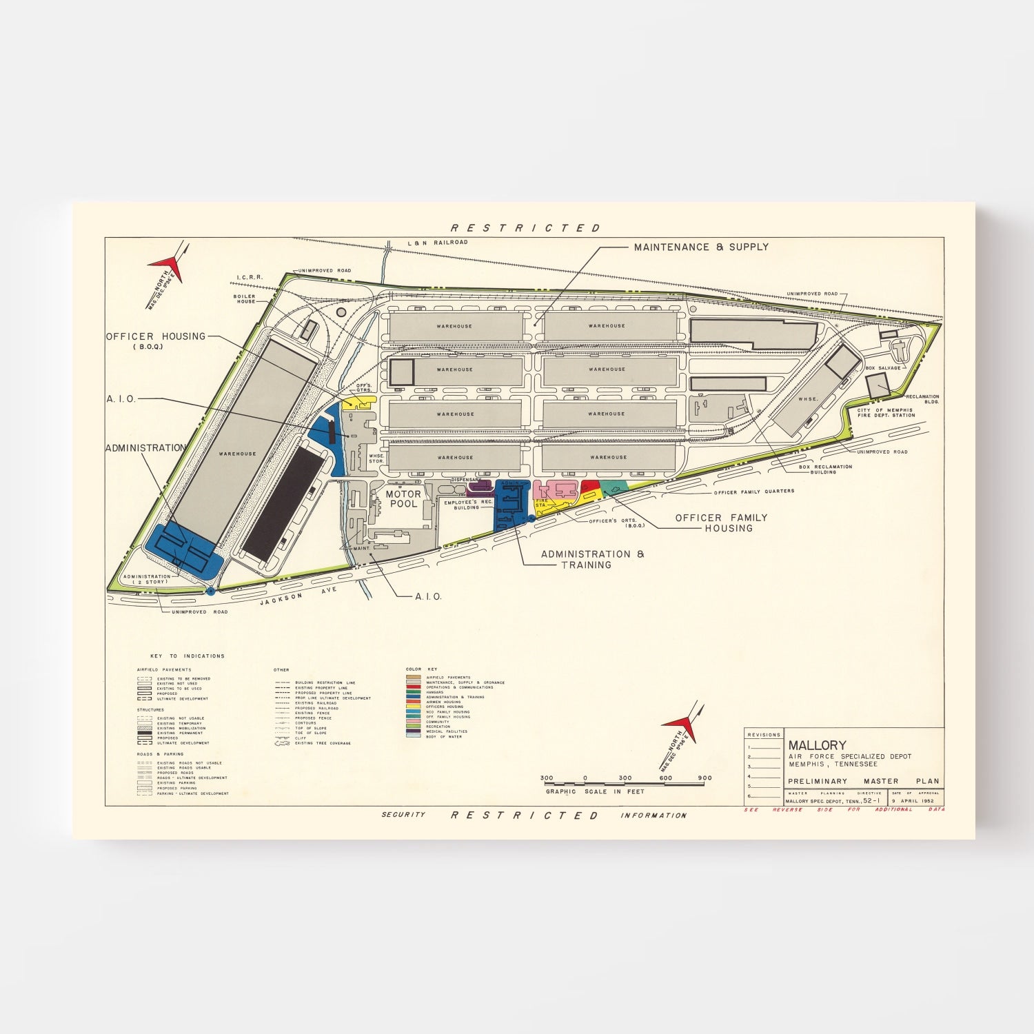 Vintage Map of Mallory Specialized Air Force Depot, 1952