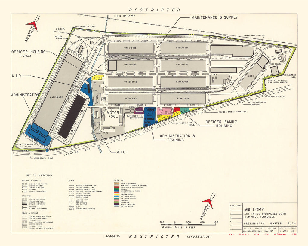 Vintage Map of Mallory Specialized Air Force Depot, 1952