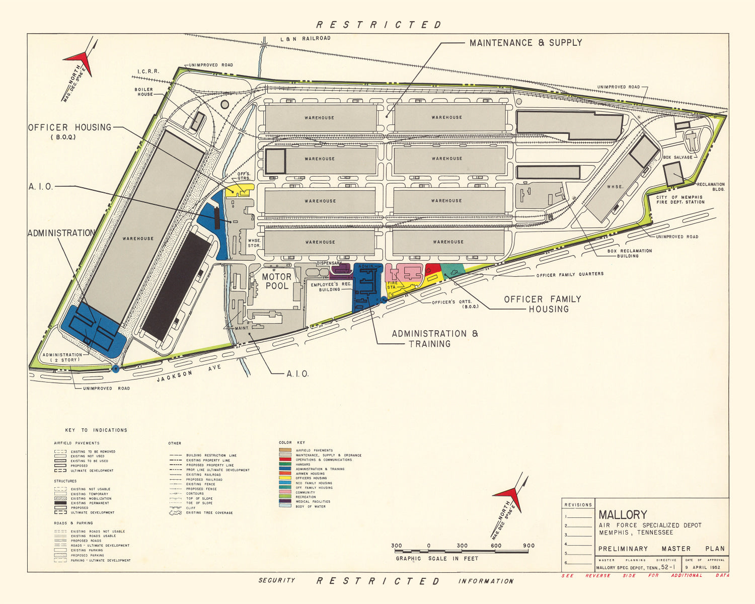 Vintage Map of Mallory Specialized Air Force Depot, 1952
