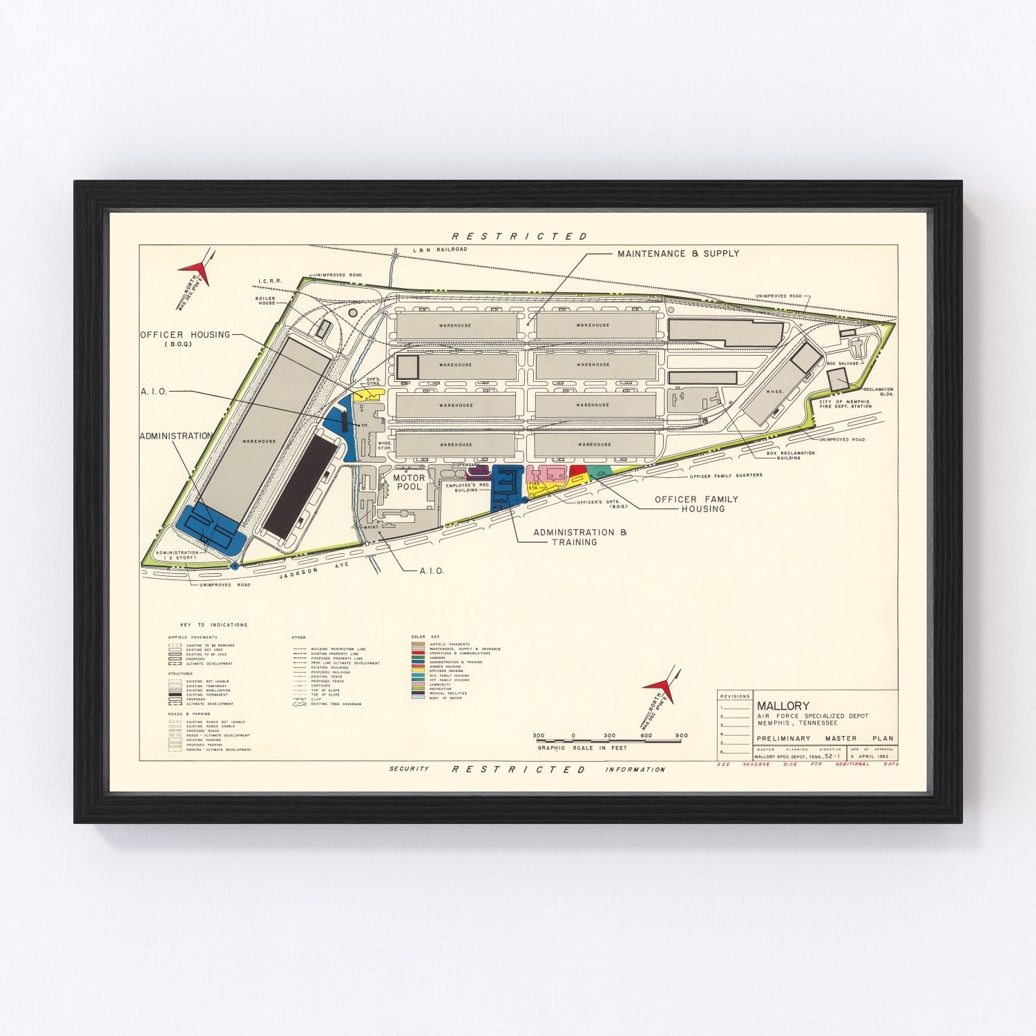 Vintage Map of Mallory Specialized Air Force Depot, 1952