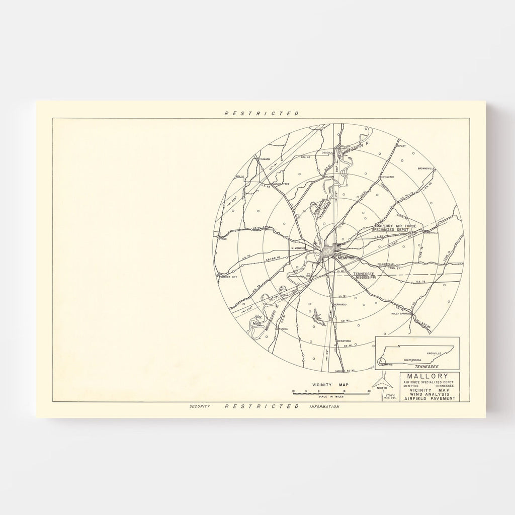 Vintage Map of the Mallory Specialized Air Force Depot Vicinity, 1952