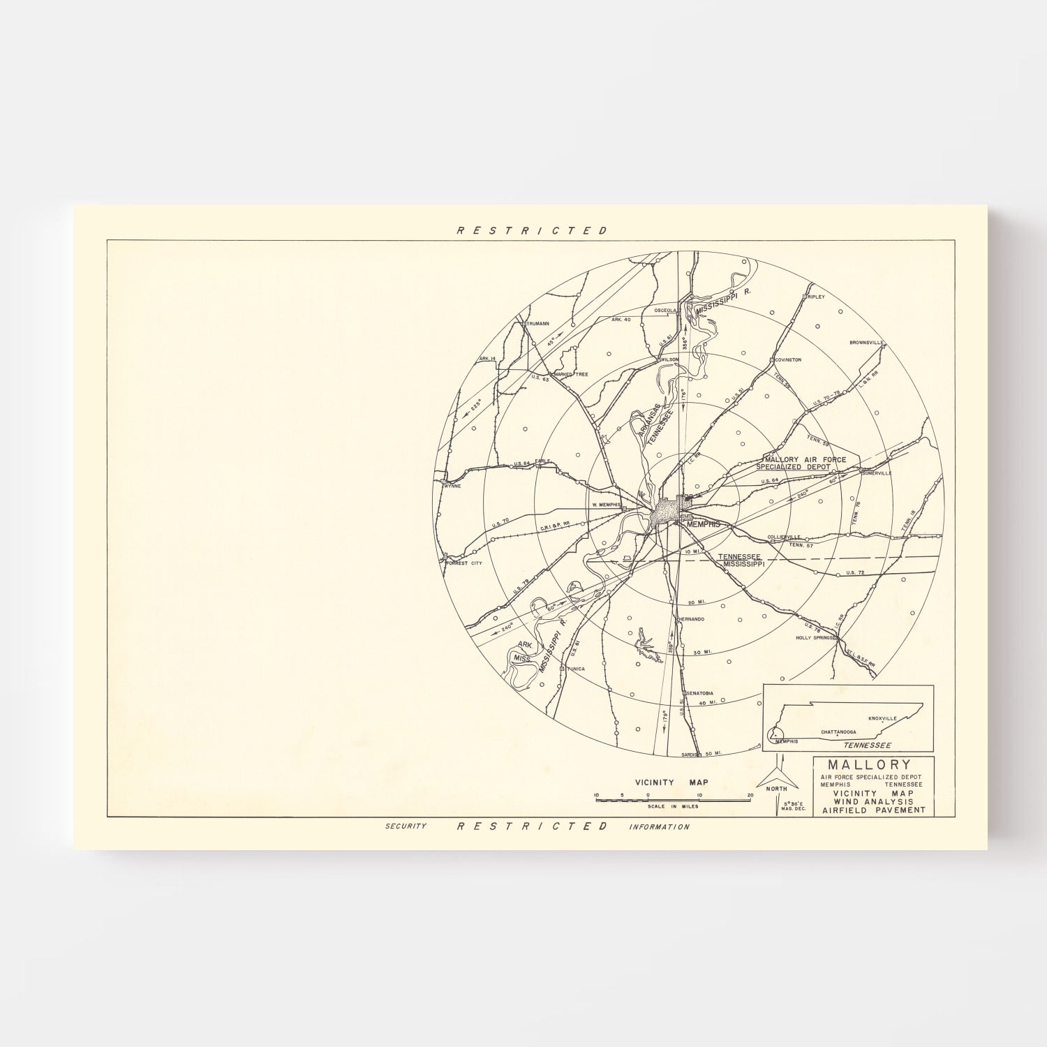 Vintage Map of the Mallory Specialized Air Force Depot Vicinity, 1952