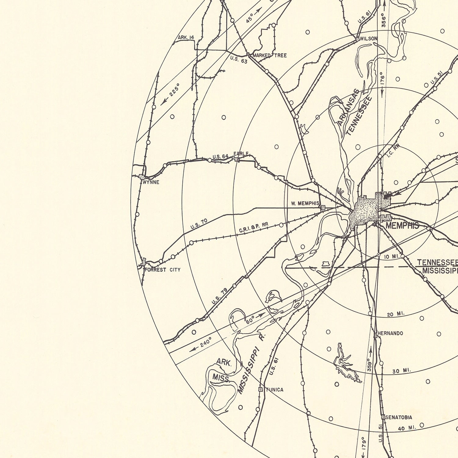 Vintage Map of the Mallory Specialized Air Force Depot Vicinity, 1952