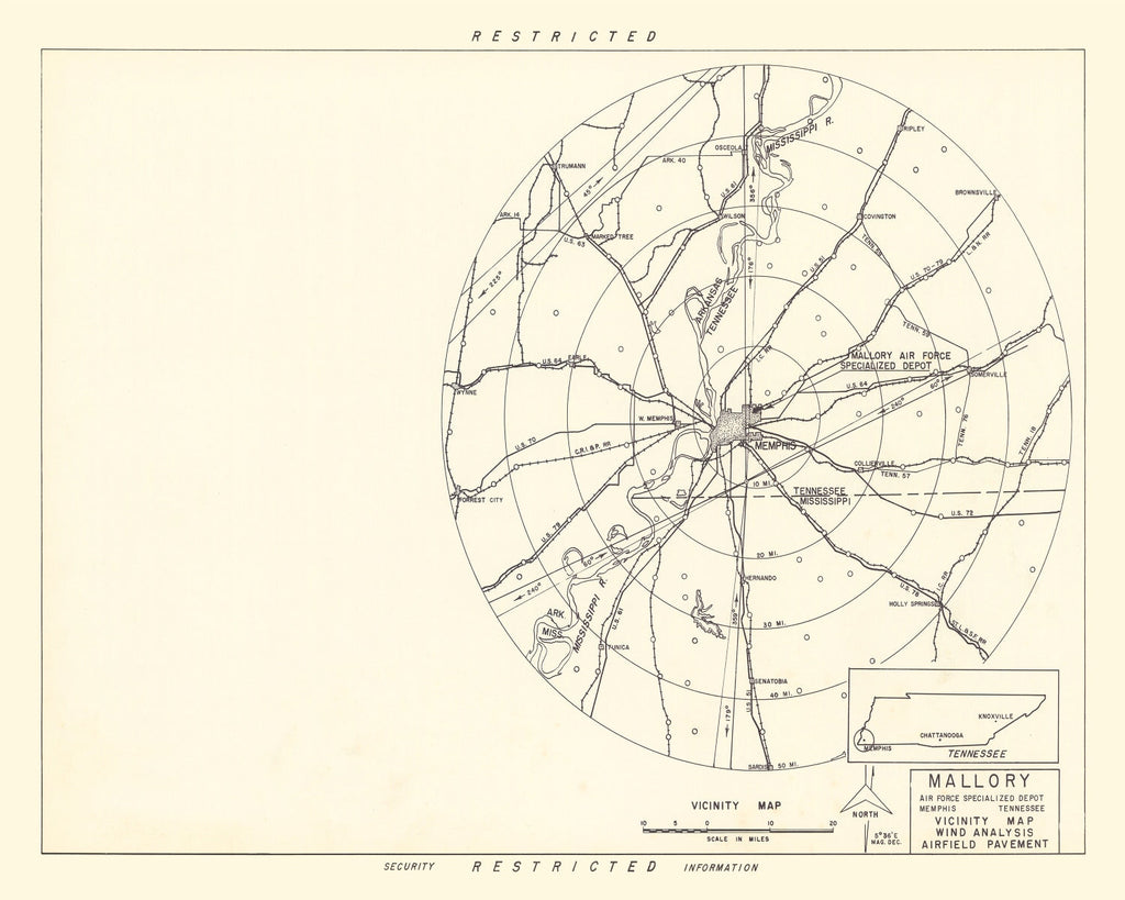 Vintage Map of the Mallory Specialized Air Force Depot Vicinity, 1952
