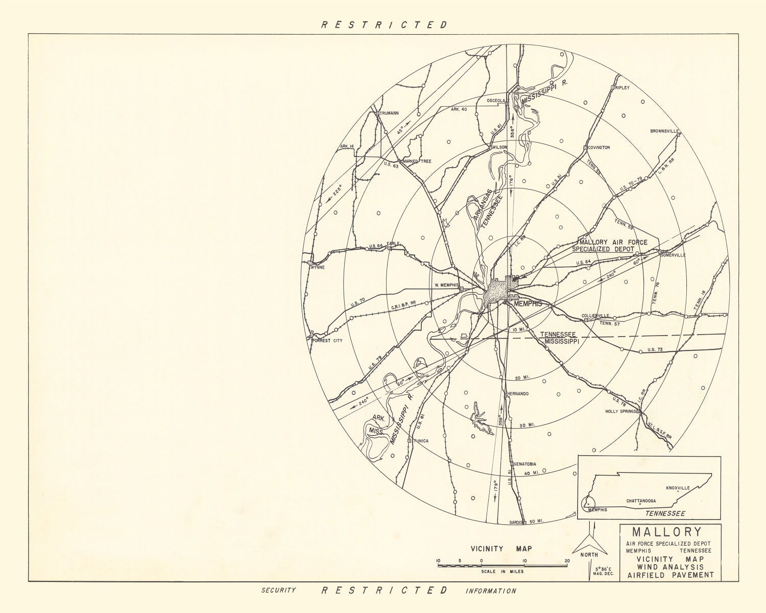 Vintage Map of the Mallory Specialized Air Force Depot Vicinity, 1952