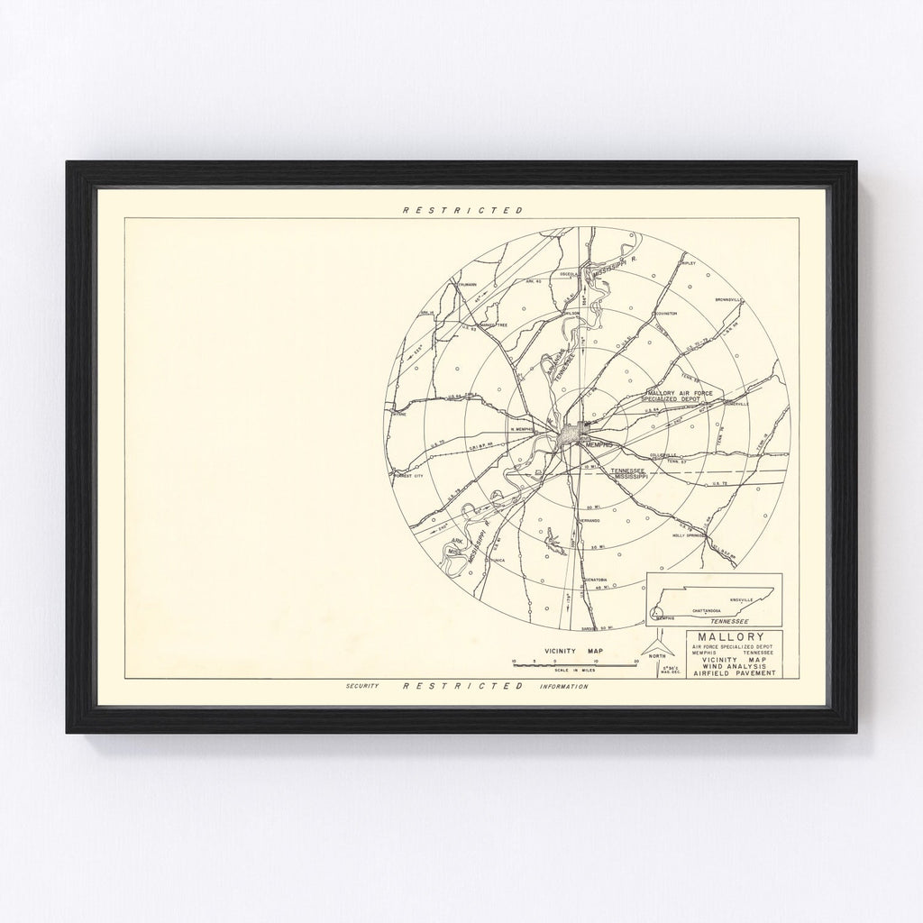 Vintage Map of the Mallory Specialized Air Force Depot Vicinity, 1952