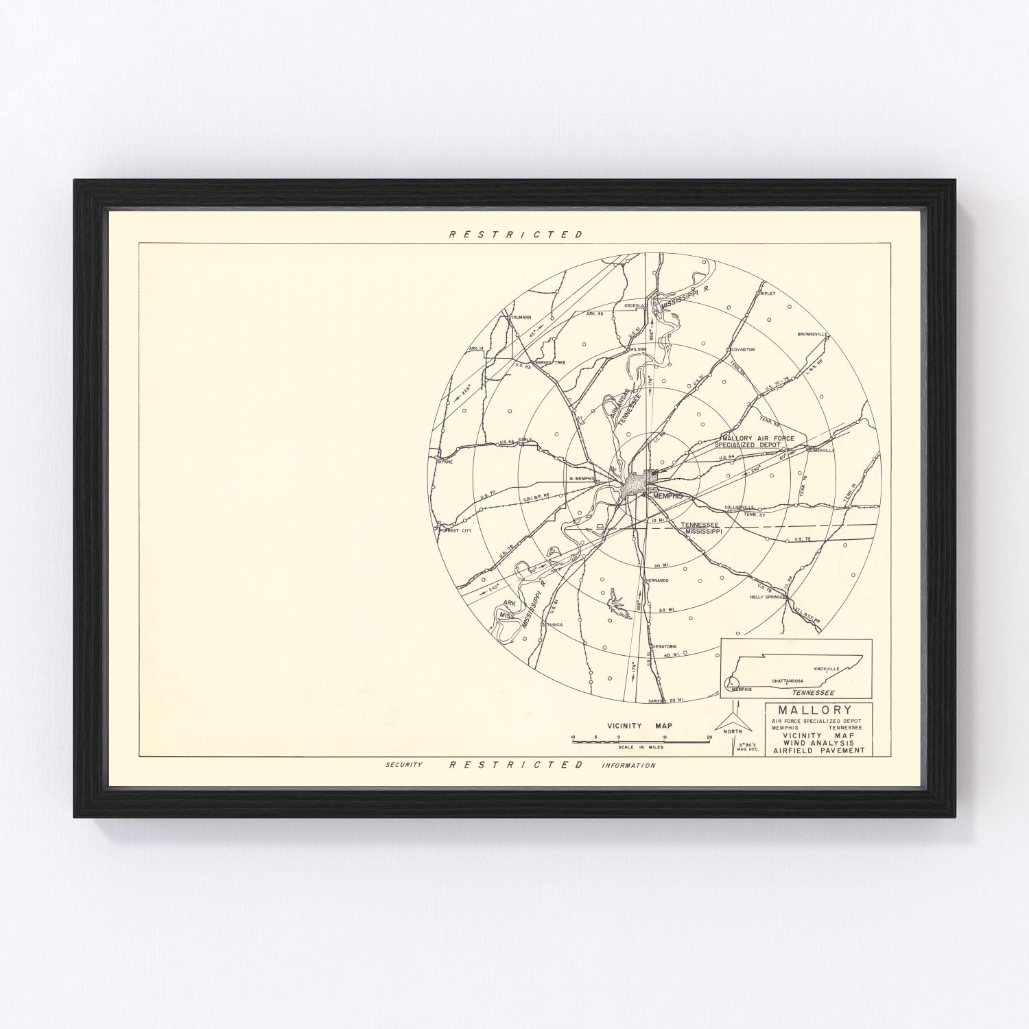 Vintage Map of the Mallory Specialized Air Force Depot Vicinity, 1952