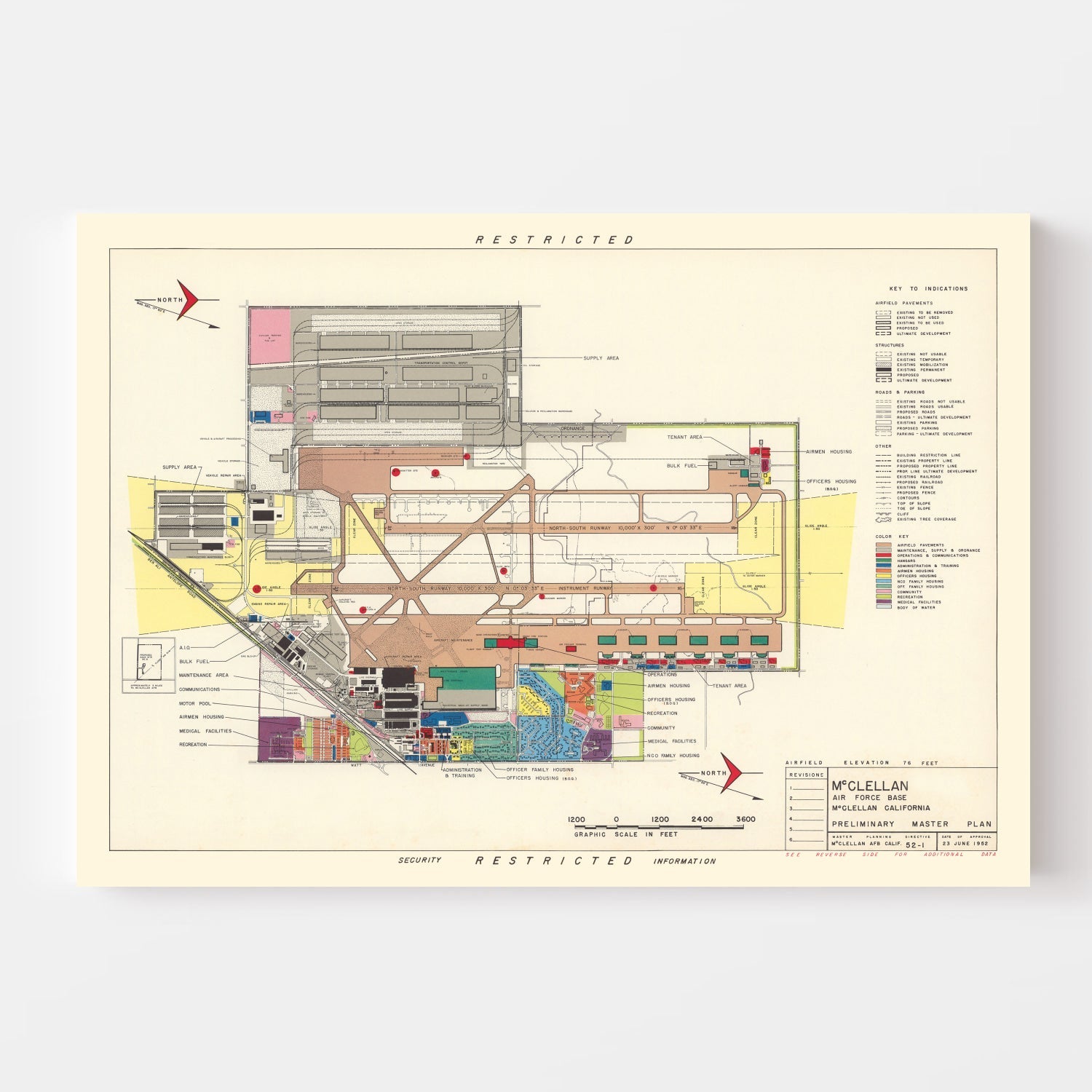 Vintage Map of McClellan Air Force Base, 1952