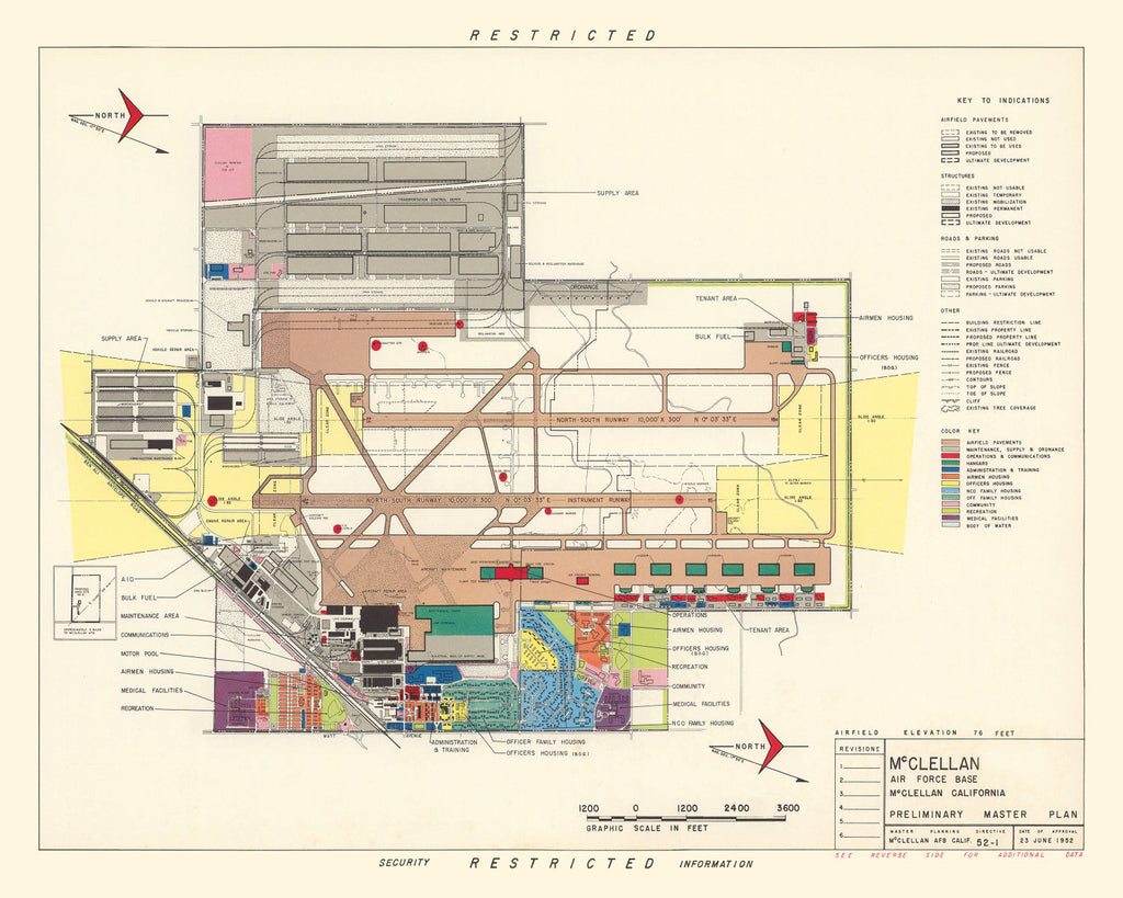 Vintage Map of McClellan Air Force Base, 1952