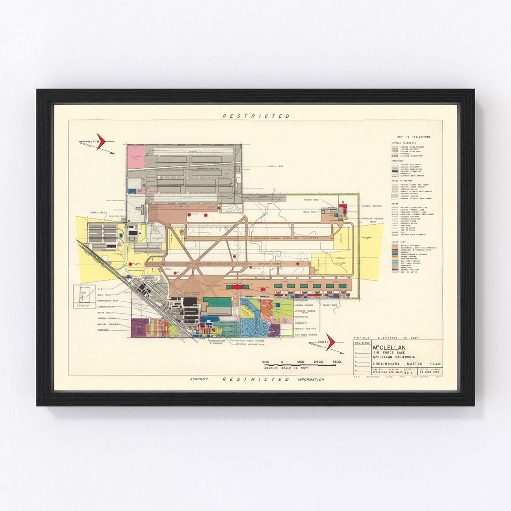 Vintage Map of McClellan Air Force Base, 1952