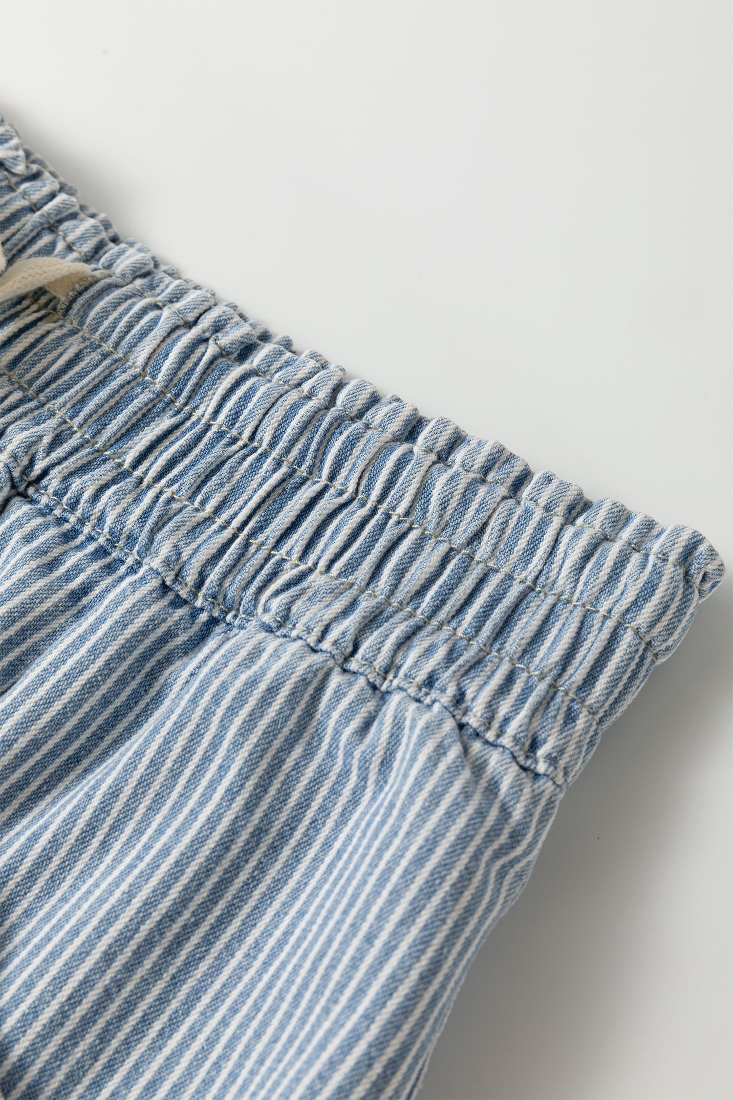 Stripe Raw Edge Drawstring Waist Denim Shorts
