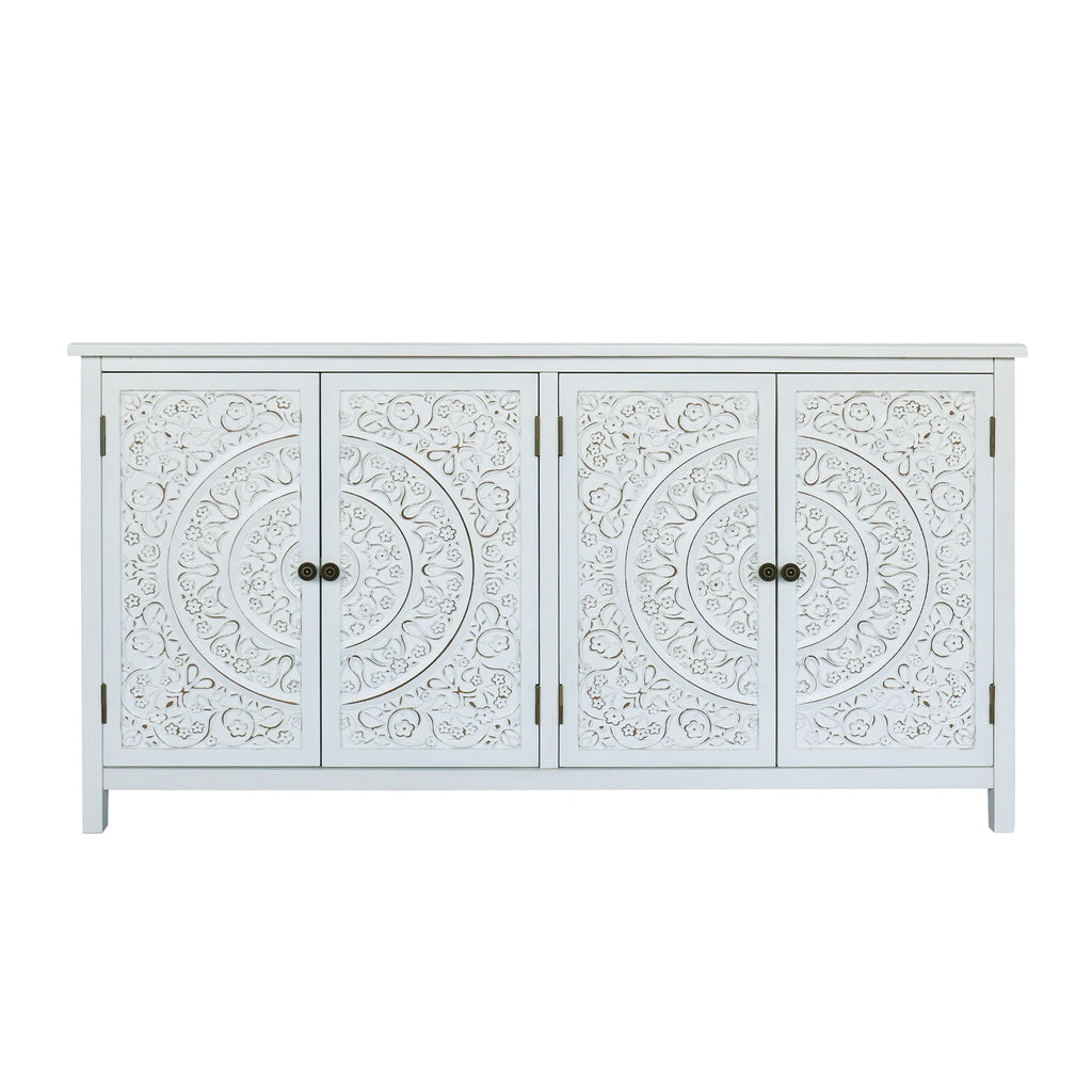 60'White Accent Cabinet with 4 Doors, Rustic Wood Sideboard Pantry Cabinet - Versatile Buffet Cabinet with Storage for Home Decor and Organization chic cabinet