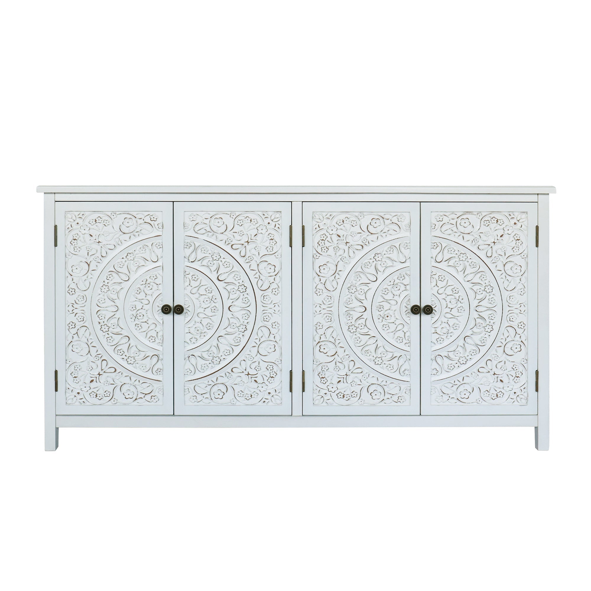 60'White Accent Cabinet with 4 Doors, Rustic Wood Sideboard Pantry Cabinet - Versatile Buffet Cabinet with Storage for Home Decor and Organization chic cabinet
