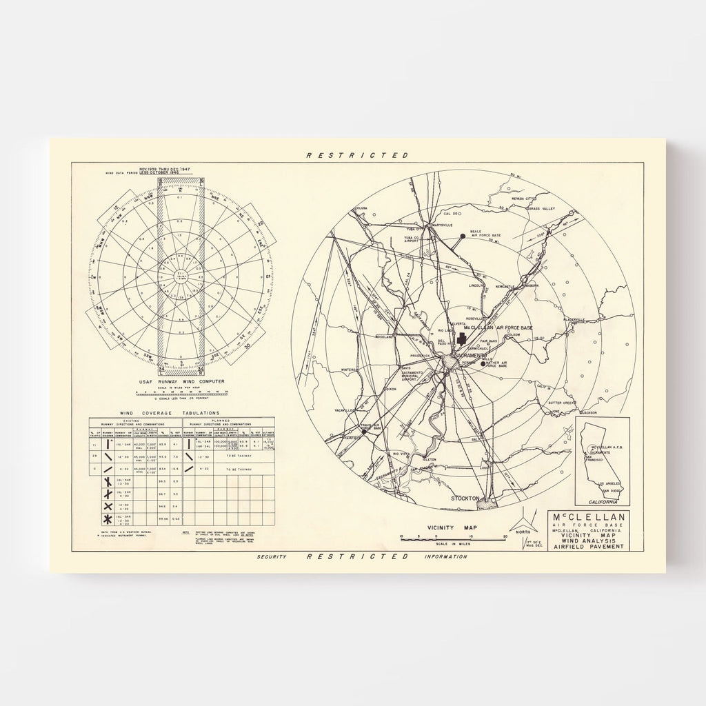 Vintage Map of the McClellan Air Force Base Vicinity, 1952