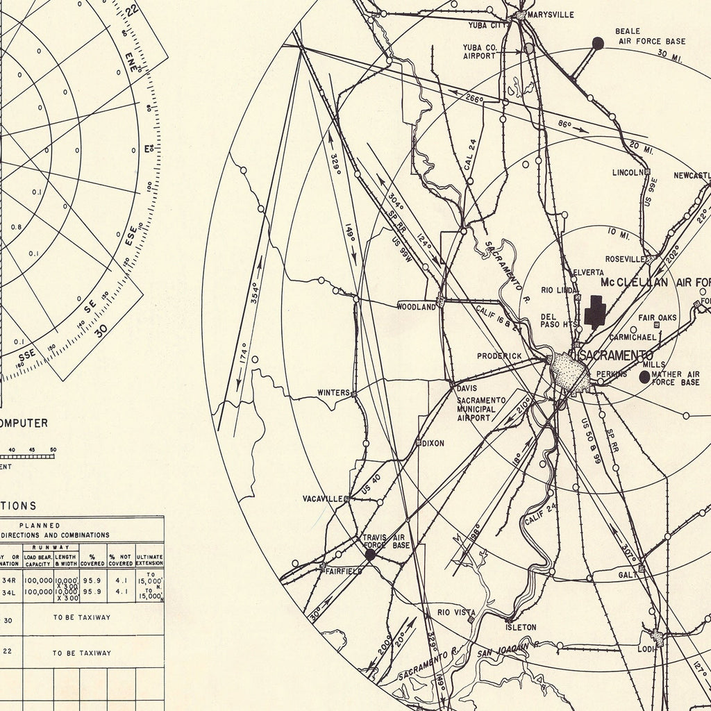 Vintage Map of the McClellan Air Force Base Vicinity, 1952