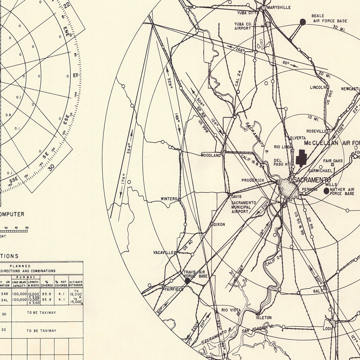 Vintage Map of the McClellan Air Force Base Vicinity, 1952