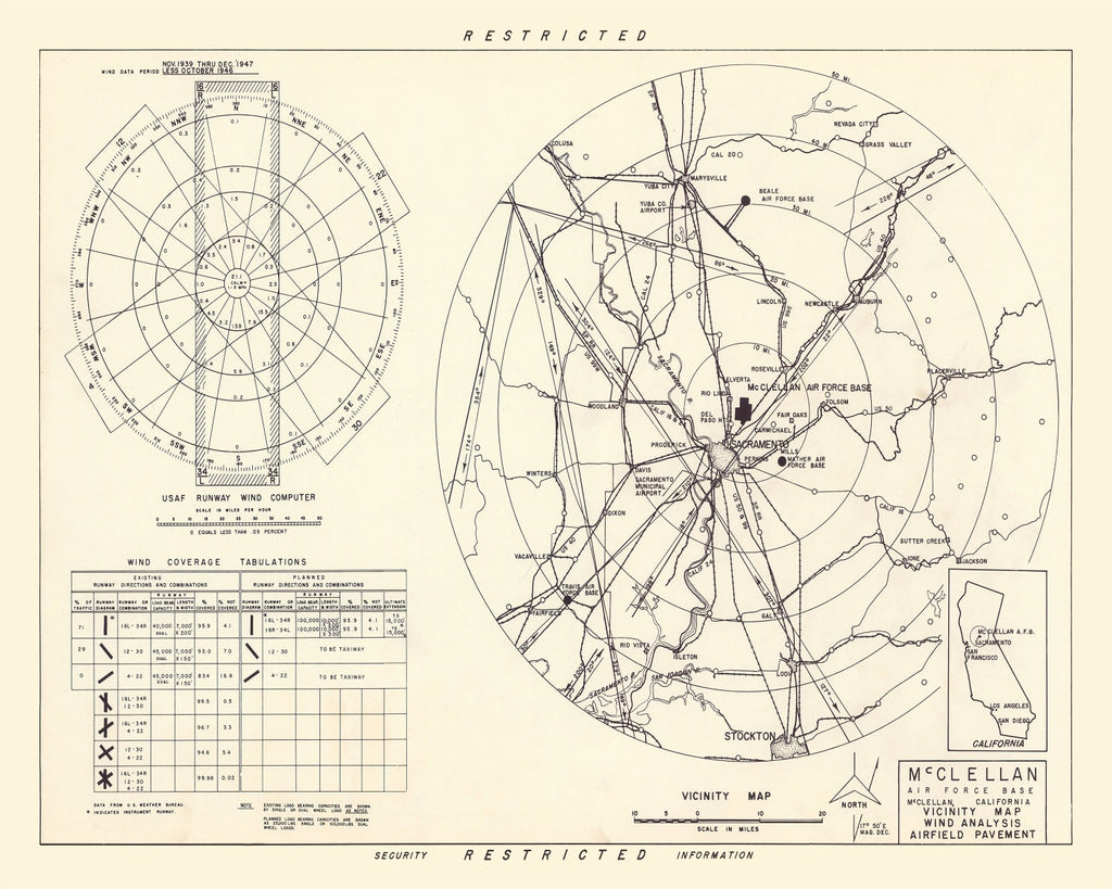 Vintage Map of the McClellan Air Force Base Vicinity, 1952