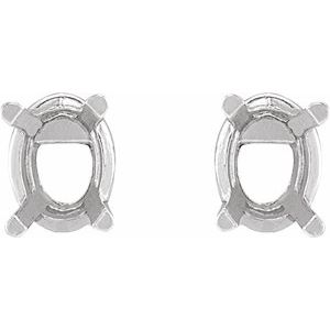 14K White Gold 6x4 mm Oval 4-Prong Lightweight Earring Mounting – image 2