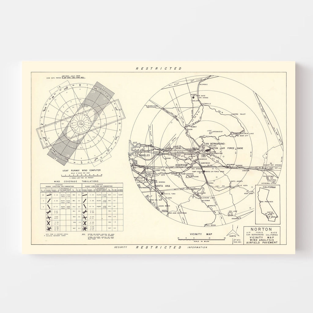 Vintage Map of the Norton Air Force Base Vicinity, 1952