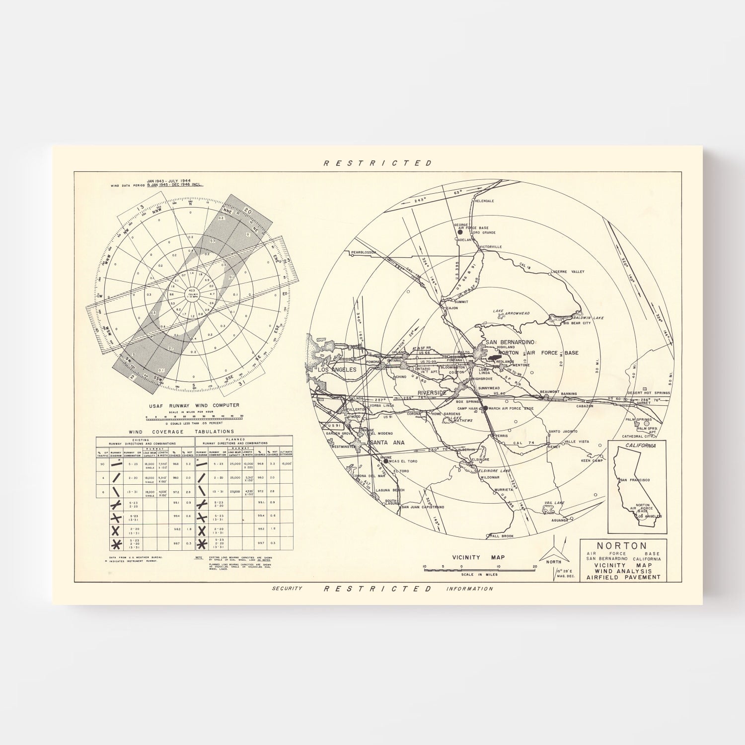 Vintage Map of the Norton Air Force Base Vicinity, 1952