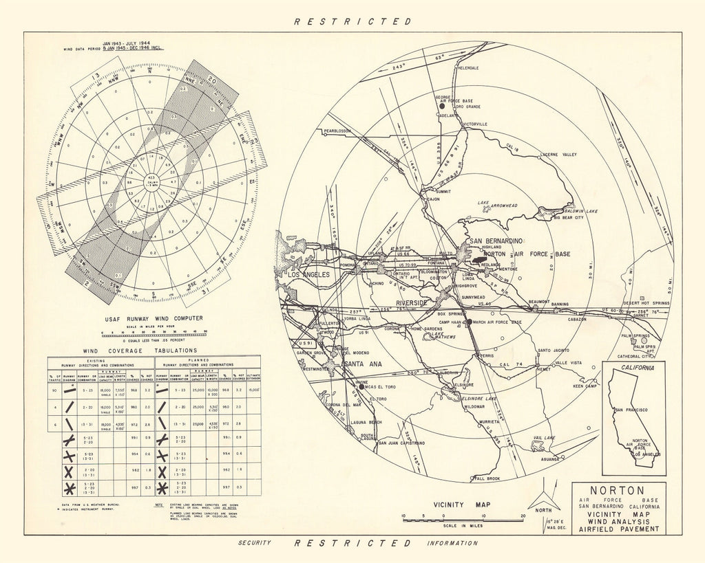 Vintage Map of the Norton Air Force Base Vicinity, 1952