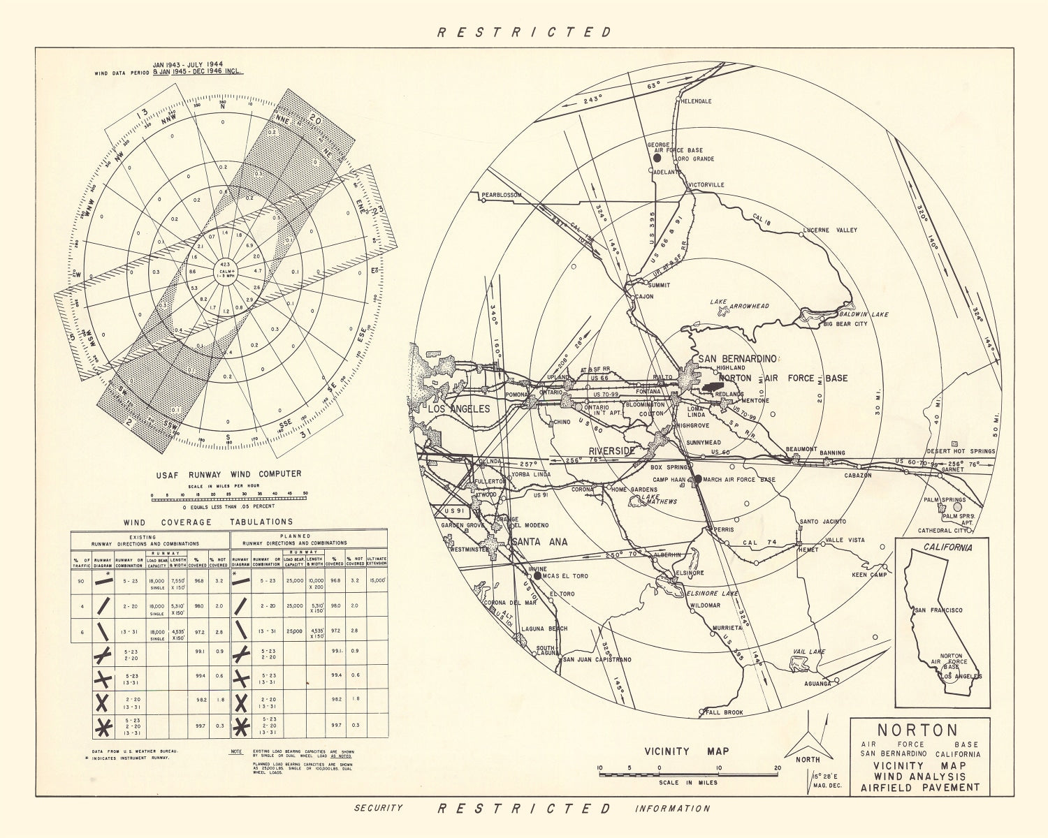 Vintage Map of the Norton Air Force Base Vicinity, 1952