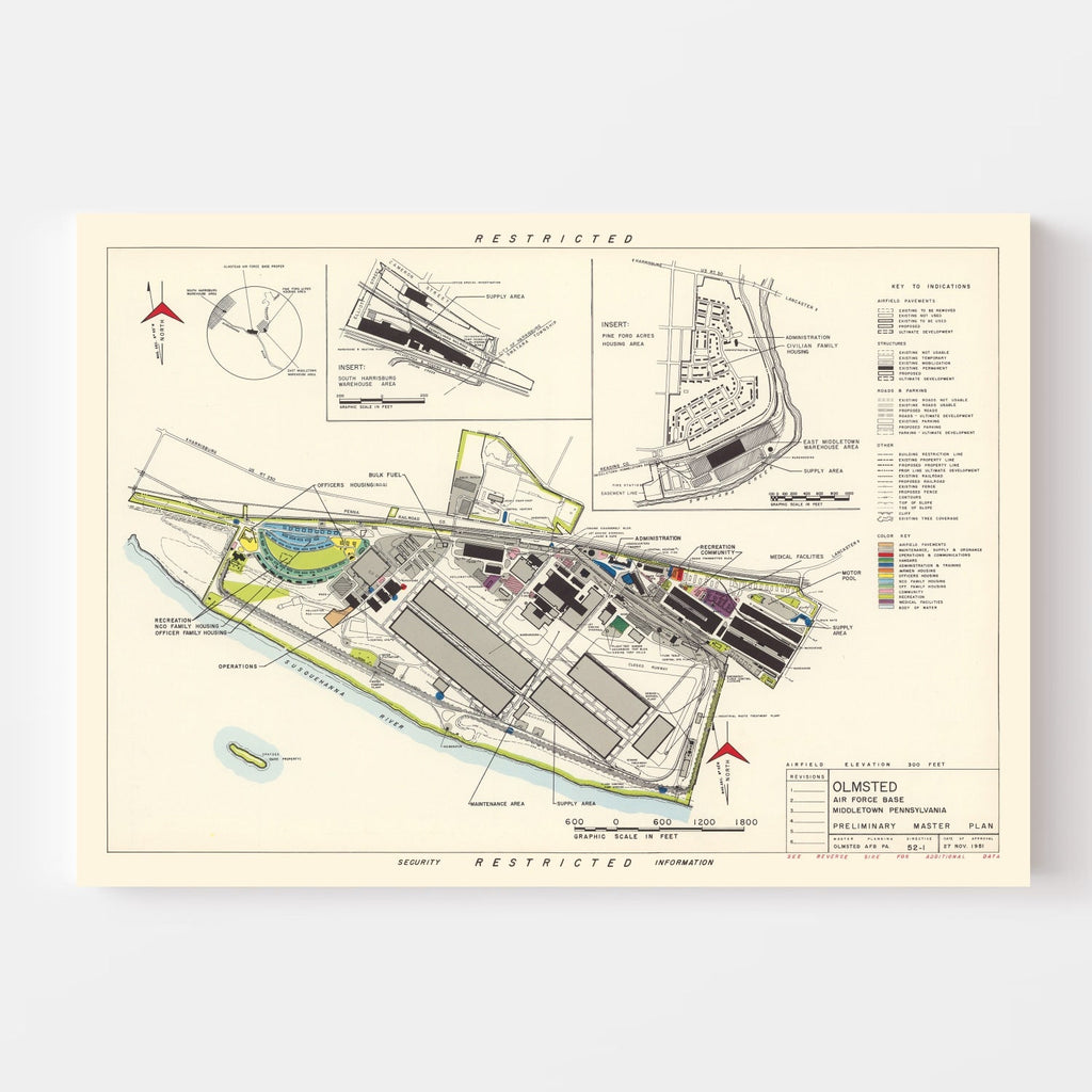 Vintage Map of Olmsted Air Force Base, 1951