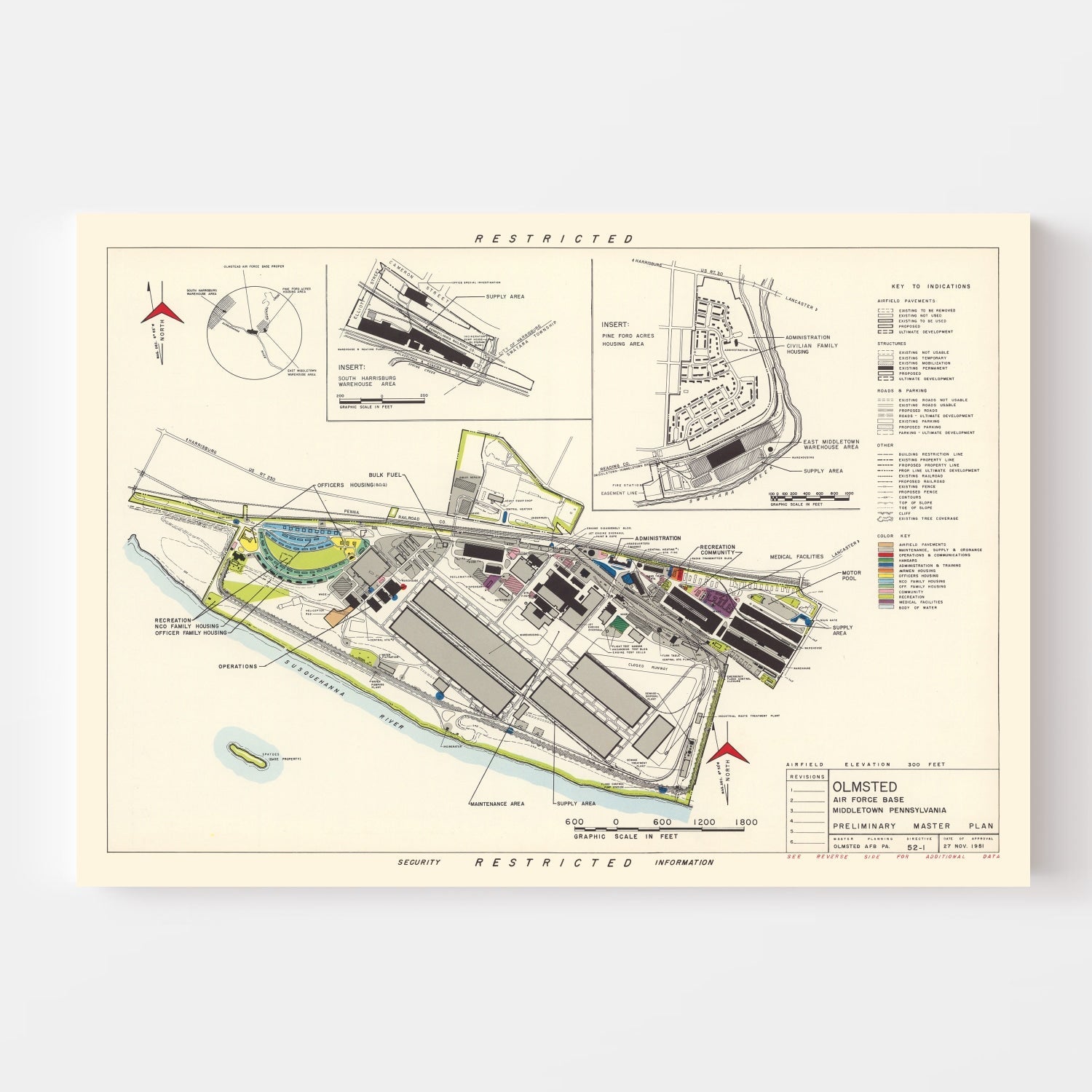 Vintage Map of Olmsted Air Force Base, 1951