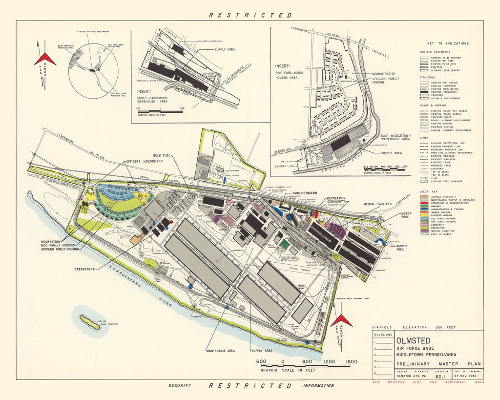 Vintage Map of Olmsted Air Force Base, 1951