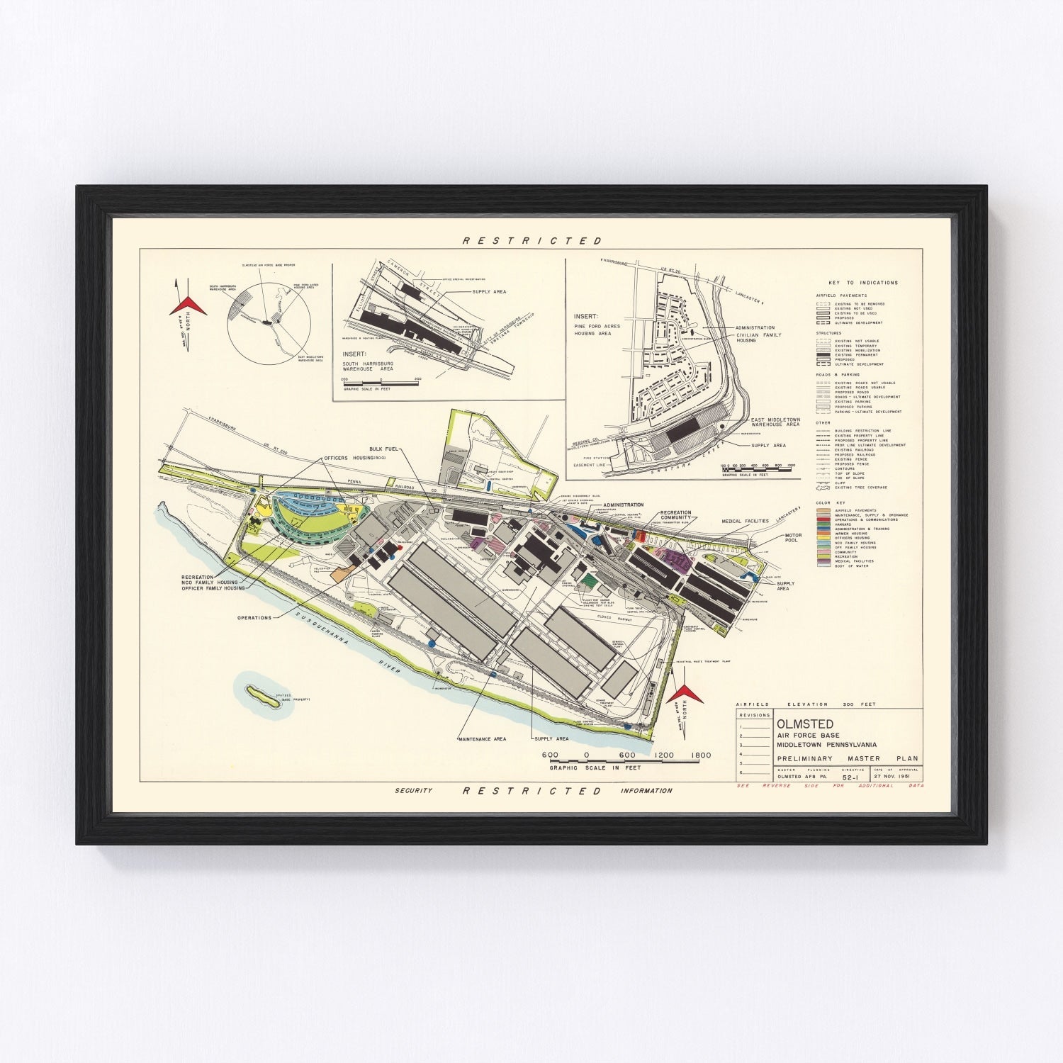 Vintage Map of Olmsted Air Force Base, 1951