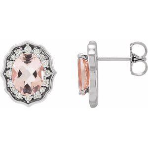 14K White Gold Natural Peach Morganite & 1/3 CTW Natural Diamond Earrings