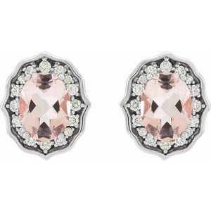 Platinum Natural Peach Morganite & 1/3 CTW Natural Diamond Earrings – image 2
