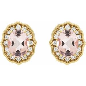 14K Yellow Gold Natural Peach Morganite & 1/3 CTW Natural Diamond Earrings – image 2