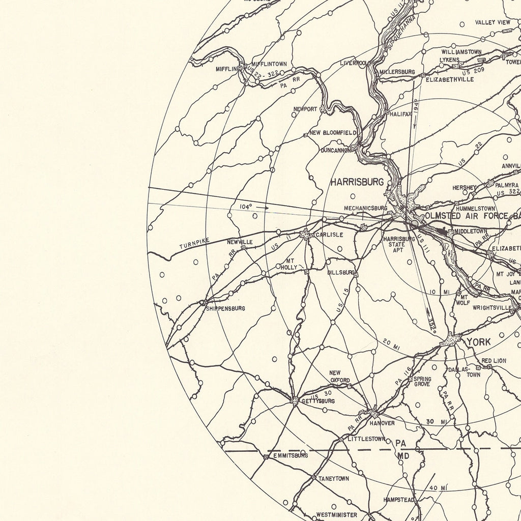 Vintage Map of the Olmsted Air Force Base Vicinity, 1951