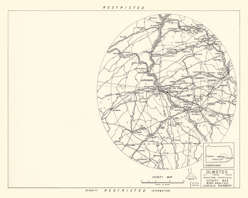 Vintage Map of the Olmsted Air Force Base Vicinity, 1951
