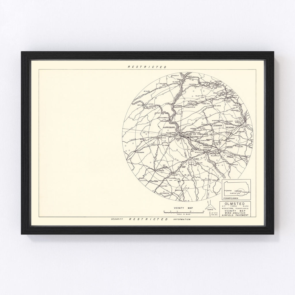Vintage Map of the Olmsted Air Force Base Vicinity, 1951