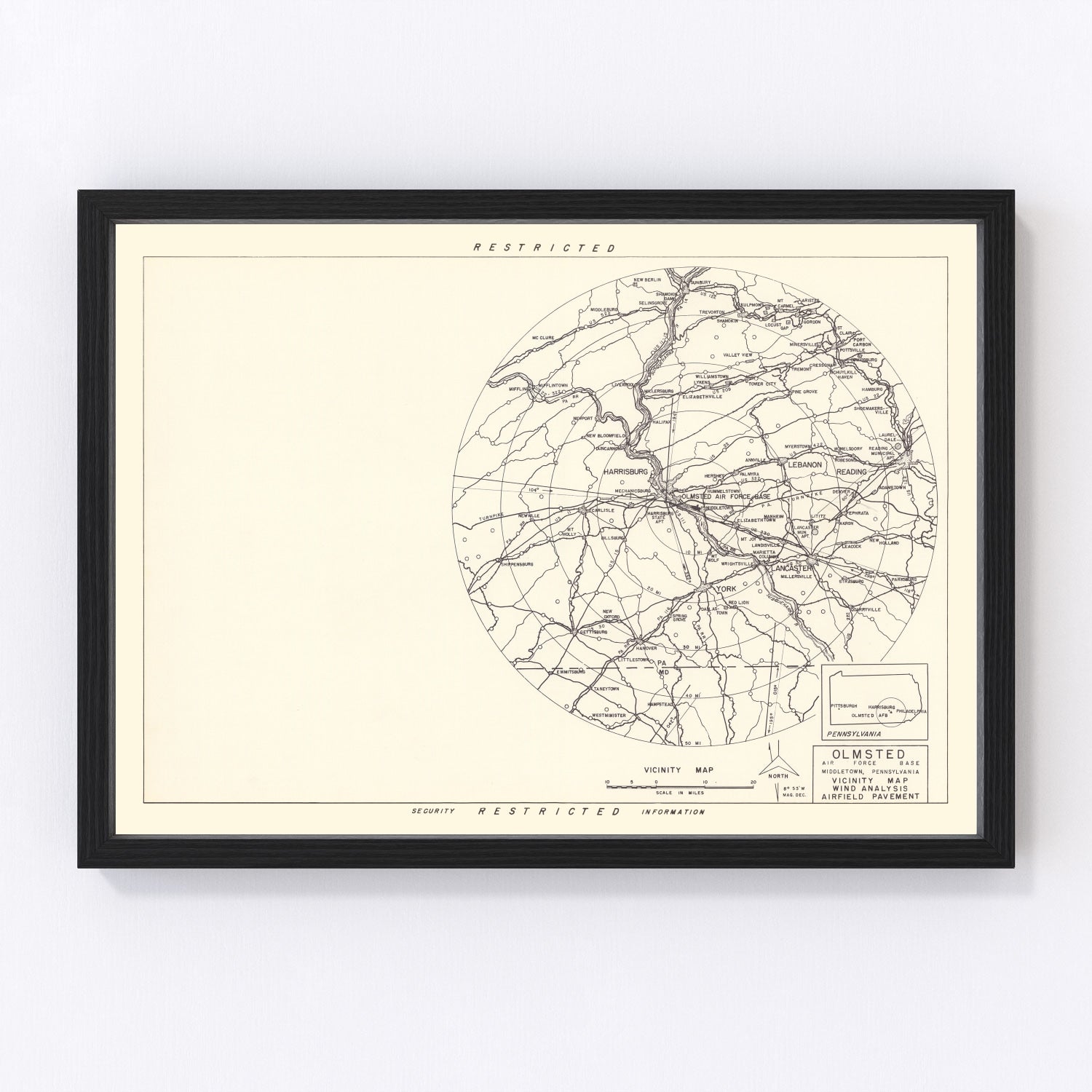 Vintage Map of the Olmsted Air Force Base Vicinity, 1951