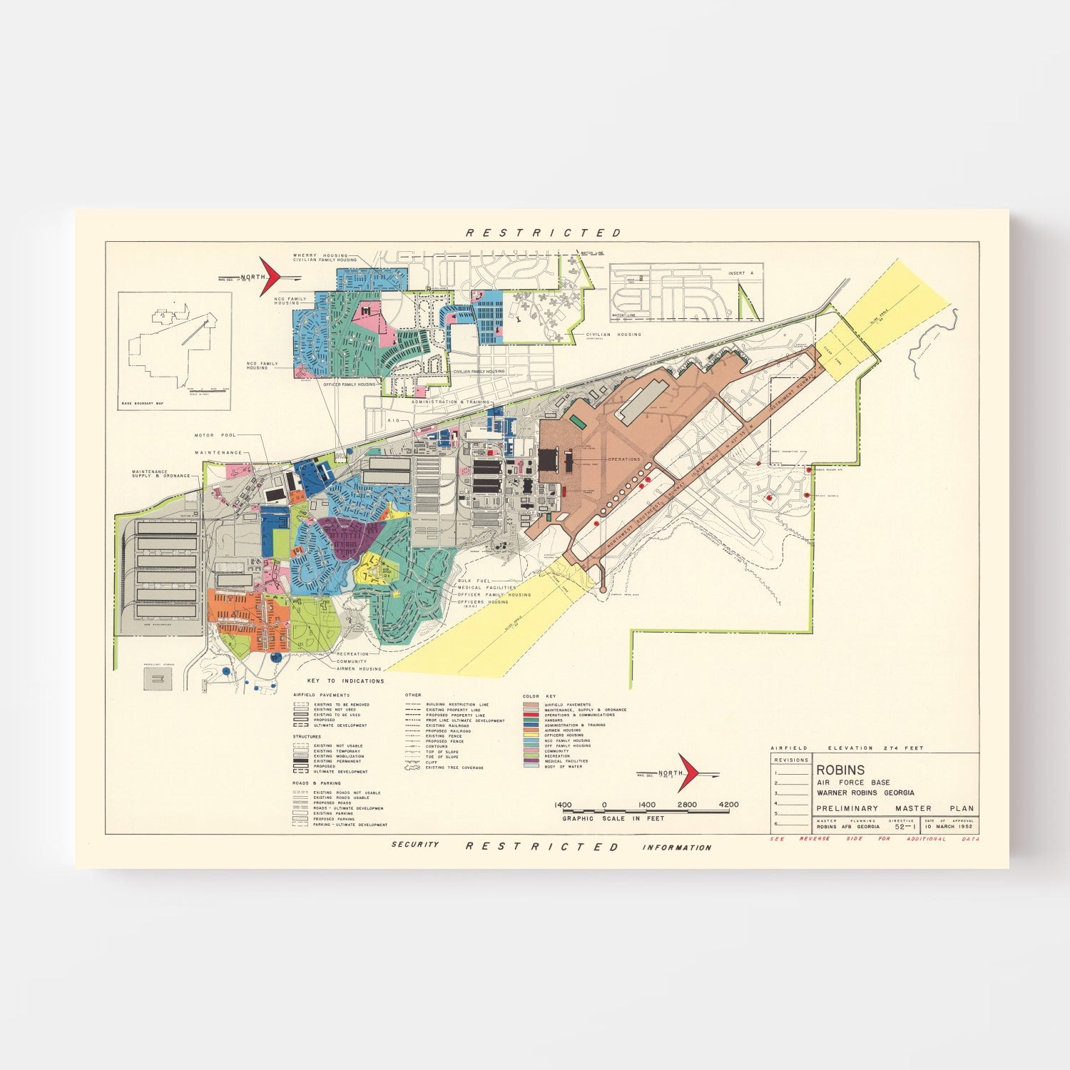 Vintage Map of Robins Air Force Base, 1952