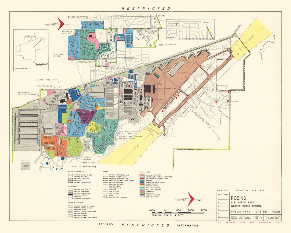 Vintage Map of Robins Air Force Base, 1952