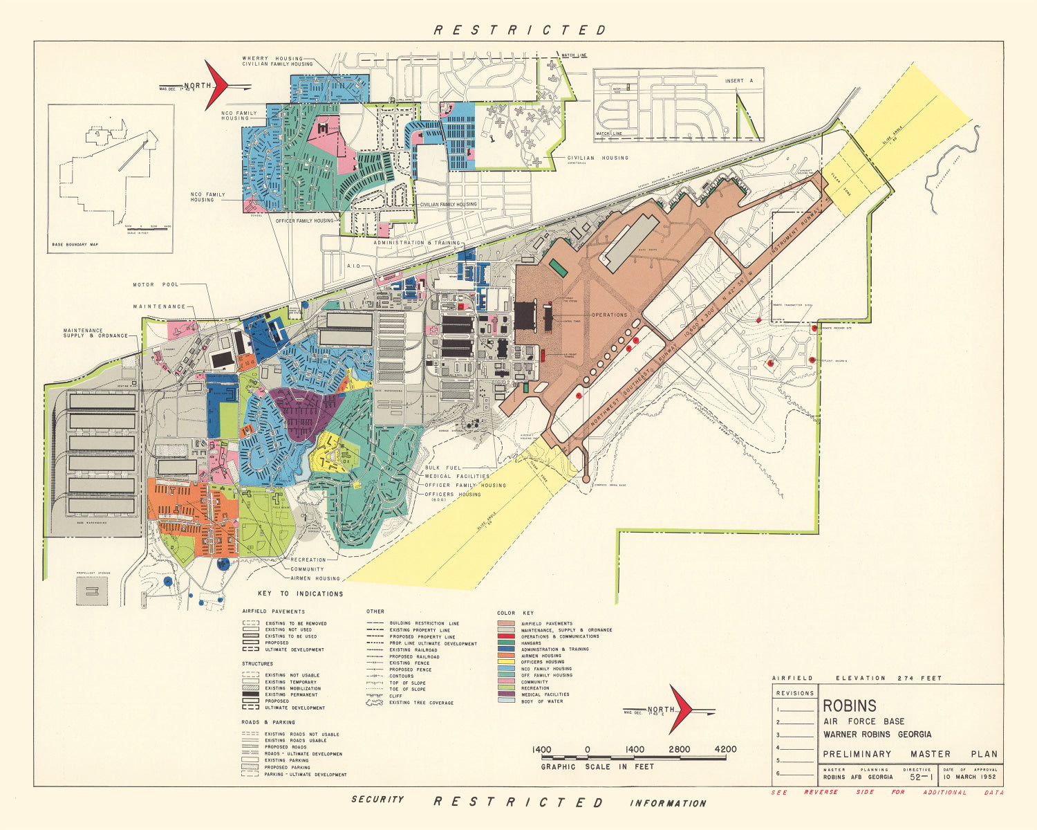 Vintage Map of Robins Air Force Base, 1952
