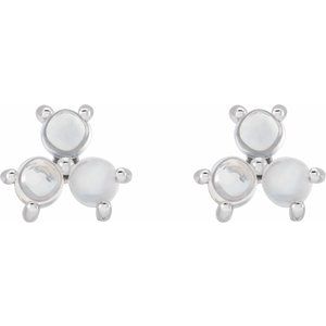 Sterling Silver Rainbow Moonstone Three-Stone Cabochon Earrings
