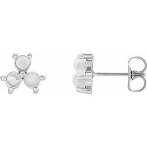 Sterling Silver Rainbow Moonstone Three-Stone Cabochon Earrings