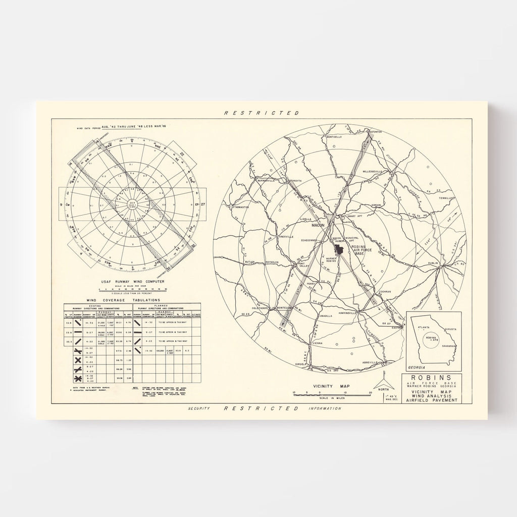 Vintage Map of the Robins Air Force Base Vicinity, 1952