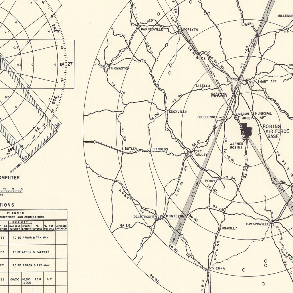 Vintage Map of the Robins Air Force Base Vicinity, 1952