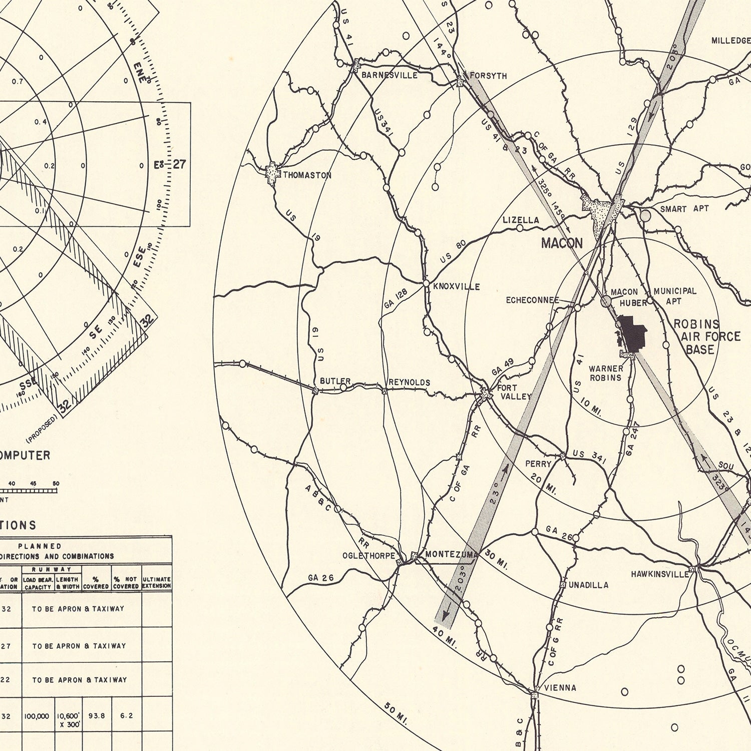 Vintage Map of the Robins Air Force Base Vicinity, 1952