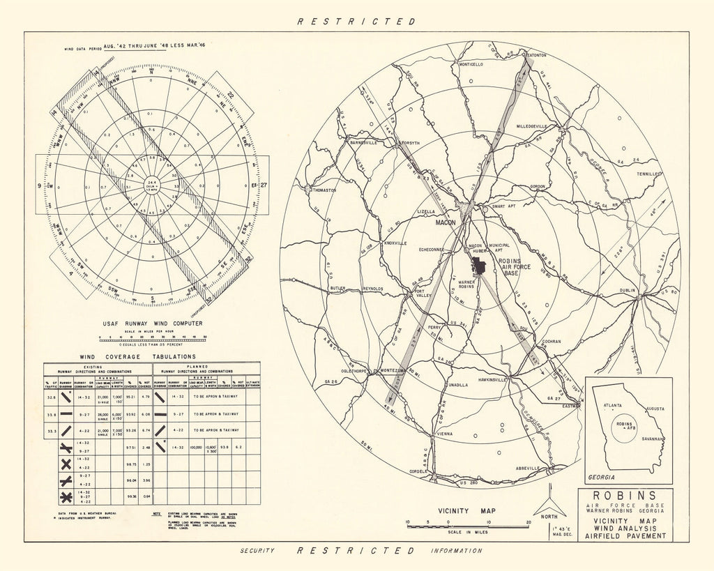 Vintage Map of the Robins Air Force Base Vicinity, 1952